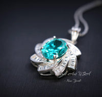 Green Paraiba Tourmaline Necklace 18kGP Sterling Silver Diamond Milky Way Necklace - Spiral Galaxy Energy Vortexes Windmill Pendant 3CT #881