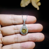 Moissanite Yellow Diamond Necklace - Lab Created Citrine Round 2.2 CT Fashion Pendant - 18KGP & Sterling Silver - November Birthstone #178