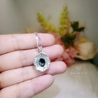 Natural Black Onyx Necklace - Sterling Silver Lotus Flower - Gold inner Circle Genuine Energy Root Chakra Black Onyx Pendant #546