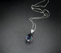 Large Teardrop Mystic Topaz Necklace - White Gold Plated Sterling Silver - Pear 6 CT Rainbow Topaz Pendant #565