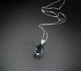 Large Teardrop Mystic Topaz Necklace - White Gold Plated Sterling Silver - Pear 6 CT Rainbow Topaz Pendant #565