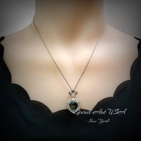Emerald Necklace - Green Heart 7 CT Double Halo Crown - May Birthstone - Emerald pendant #890