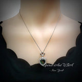 Emerald Necklace - Green Heart 7 CT Double Halo Crown - May Birthstone - Emerald pendant #890