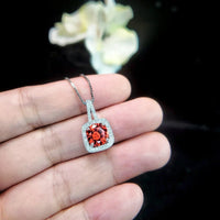 Red Orange Sunstone Necklace - Tangerine Orange Sapphire Pendant - High Quality Square Sterling Silver 2 CT Jewelry #267