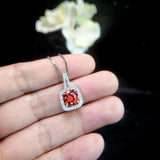 Red Orange Sunstone Necklace - Tangerine Orange Sapphire Pendant - High Quality Square Sterling Silver 2 CT Jewelry #267