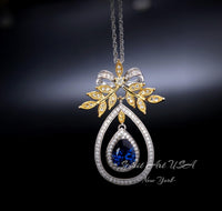 Teardrop Blue Sapphire Necklace Large Gold the Tree Of Life Pendant 18KGP Sterling Silver olive branch Necklace Blue Sapphire Pendant #859