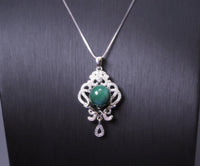 Malachite Necklace 925 Sterling Silver High Quality - Natural Green Malachite Pendant - Silver Flower Tassel Malachite Jewelry #501