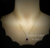 Spessartite Garnet Necklace - Teardrop Gemstone Halo Garnet Pendant - 18kgp @ Sterling Silver - January Birthstone #410