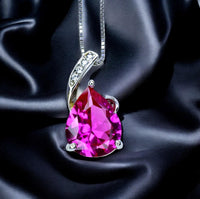 Simple Pink Sapphire Necklace, Large Teardrop Pink Sapphire Jewelry - 18k White Gold @ Sterling Silver #606