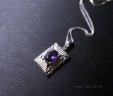 Sterling Silver Amethyst Necklace, Geometric Rectangle Natural Amethyst Pendant 925 Silver Box Chain February Birthstone 1055