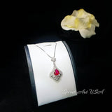 Mandolin flower Red Ruby Necklace - 1.2 ct Trillion Cut Red Ruby Pendant - White Gold coated Sterling Silver #1007