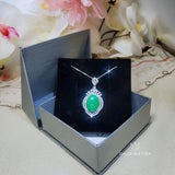 Large Green Jade Necklace Diamond Crown White Gold Coated Sterling Silver Green Jade Pendant Jewelry 1046