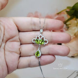 Natural Green Peridot Necklace - Gemstone Phoenix Peacock Genuine Peridot Pendant -18kgp sterling silver #617