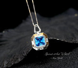 Square Blue Sapphire Necklace - Blue Sapphire Pendant - 18KGP @ Sterling Silver - September Birthstone #929