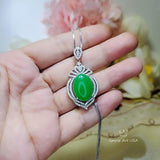 Large Green Jade Necklace Diamond Crown White Gold Coated Sterling Silver Green Jade Pendant Jewelry 1046