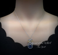 Teardrop Blue Sapphire Necklace Large Gold the Tree Of Life Pendant 18KGP Sterling Silver olive branch Necklace Blue Sapphire Pendant #859