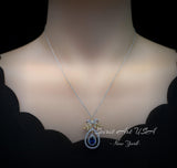 Teardrop Blue Sapphire Necklace Large Gold the Tree Of Life Pendant 18KGP Sterling Silver olive branch Necklace Blue Sapphire Pendant #859