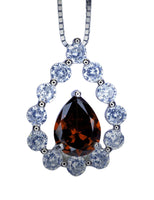 Spessartite Garnet Necklace - Teardrop Gemstone Halo Garnet Pendant - 18kgp @ Sterling Silver - January Birthstone #410