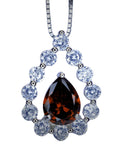 Spessartite Garnet Necklace - Teardrop Gemstone Halo Garnet Pendant - 18kgp @ Sterling Silver - January Birthstone #410