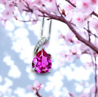 Simple Pink Sapphire Necklace, Large Teardrop Pink Sapphire Jewelry - 18k White Gold @ Sterling Silver #606