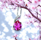Simple Pink Sapphire Necklace, Large Teardrop Pink Sapphire Jewelry - 18k White Gold @ Sterling Silver #606