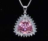 Large Triangle Pink Topaz Necklace, Sterling Silver Gemstone Trillion Pink Gemstone 7 CT Pendant White Gold plated #721