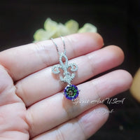 Mystic Topaz Necklace - Gemstone Kite Flower Pendant - 18KGP @ Sterling Silver - 2.2 Ct Round Rainbow Topaz Jewelry #405