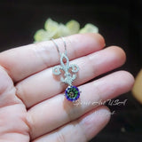 Mystic Topaz Necklace - Gemstone Kite Flower Pendant - 18KGP @ Sterling Silver - 2.2 Ct Round Rainbow Topaz Jewelry #405