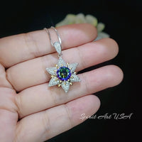 Gemstone Star Mystic Topaz Necklace - 18KGP Sterling Silver - 6 Point Star Pendant - 2CT Hexagram Art Deco Rainbow Topaz Jewelry #816
