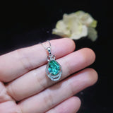 Teardrop Green Paraiba Necklace - 18kgp @ Sterling Silver - Pear Cut Green Tourmaline Pendant #945