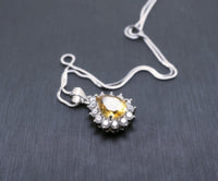 Citrine Necklace - Solitaire Yellow Gemstone 925 sterling silver teardrop pear Natural Citrine pendant #358