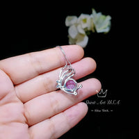 Rainbow Purple Opal Necklace - White Gold coated Sterling Silver Purple Opal Pendant - Butterfly Necklace #511