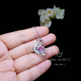 Rainbow Purple Opal Necklace - White Gold coated Sterling Silver Purple Opal Pendant - Butterfly Necklace #511