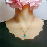 Blue Paraiba Necklace - Sterling Silver - Paraiba Tourmaline Jewelry - White Gold Blue Gemstone Pendant - Simple 18KGP Jewelry #010