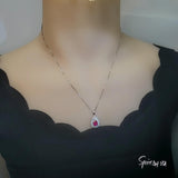 Ruby Necklace double Gemstone Teardrop Halo Red Gemstone Pendant 18KGP Sterling Silver Pear gemstone Jewelry #361