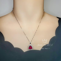 Large Red Ruby Necklace - Trillion Cut Sterling Silver 8 ct July Birthstone Red Ruby Jewelry #638