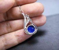 Lapis Lazuli Necklace, Full Sterling Silver Natural Cobalt Blue Vampire Diaries Necklace, Phoenix Silver Lapis Lazuli Pendant 288