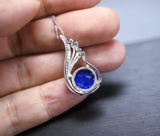 Lapis Lazuli Necklace, Full Sterling Silver Natural Cobalt Blue Vampire Diaries Necklace, Phoenix Silver Lapis Lazuli Pendant 288
