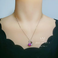 Rainbow Purple Opal Necklace - White Gold coated Sterling Silver Purple Opal Pendant - Butterfly Necklace #511