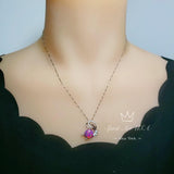 Rainbow Purple Opal Necklace - White Gold coated Sterling Silver Purple Opal Pendant - Butterfly Necklace #511