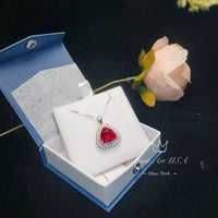 Large Red Ruby Necklace - Trillion Cut Sterling Silver 8 ct July Birthstone Red Ruby Jewelry #638