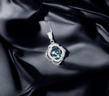 Small Mystic Topaz Necklace 1.5 ct -Sterling Silver White Gold Flower of Life Pendant #1009