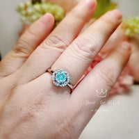 Aquamarine Ring Sterling Silver Flower Adjustable Size March birthstone 1059