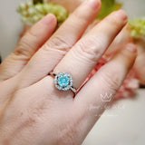 Aquamarine Ring Sterling Silver Flower Adjustable Size March birthstone 1059