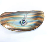 Small Mystic Topaz Necklace 1.5 ct -Sterling Silver White Gold Flower of Life Pendant #1009