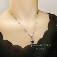 Double Heart Tanzanite Necklace -Gemstone Heart Connect Heart Pendant - 18KGP Sterling Silver - December Birthstone #740