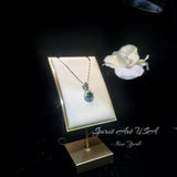 Green Diopside Emerald Necklace Rose Flower Style - 18kgp Sterling Silver - Dainty Round Cut Gemstone Halo Diopside Pendant #398