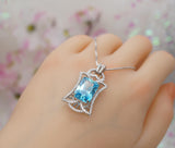 9 CT Blue Topaz Necklace - Gemstone Royal Flower Pendant - 18KGP @ Sterling Silver Radiant Rectangle Swiss Blue Topaz Jewelry #836