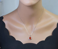Sterling Silver Sunstone Necklace Red Orange Tangerine Spessartite Garnet Jewelry Square Cushion Cut Orange Sapphire Pendant #375