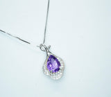 Natural Amethyst Necklace, Gemstone Petal Flower Pendant, 2.1 CT Genuine Purple Amethyst Pendant Sterling Silver White Gold Plated #455